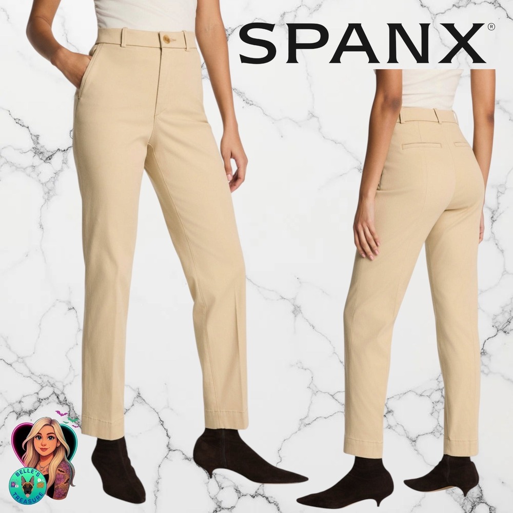 Spanx Women's XL Supersmooth Stretch Twill Slim Straight Pants Sandbar Beige 1X